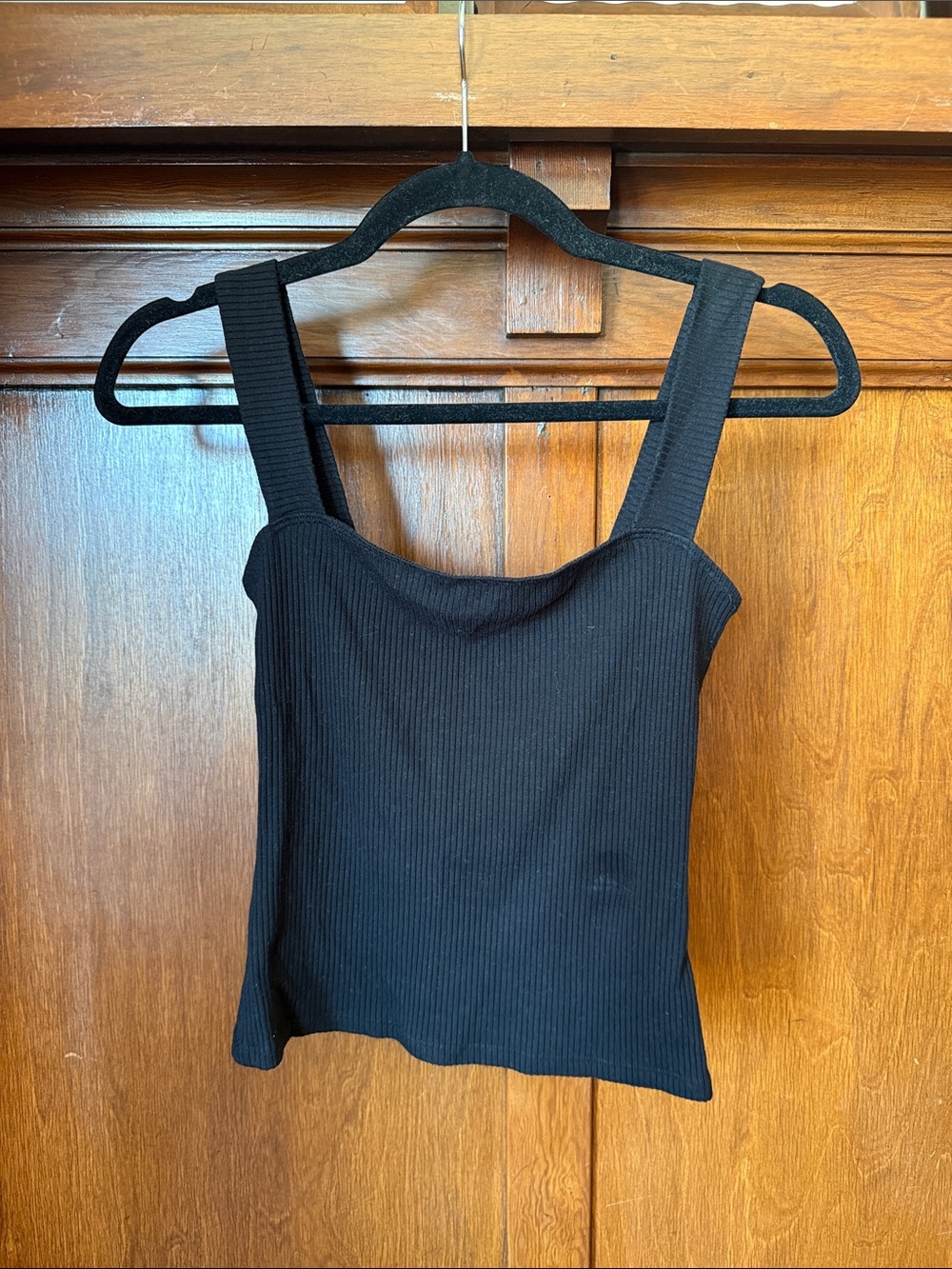 Reformation Black Ribbed Square-Neck Tank